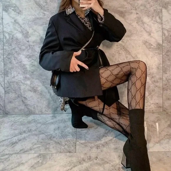 G Logo Black Patterned Tights Hosiery New - Picture 8 of 9